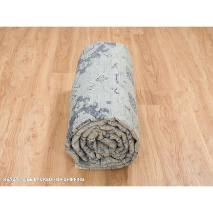 8'10"X11'10" Silver Gray Pure Wool Hand Knotted Anatolian Design Rug