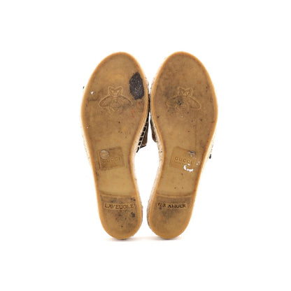 Gucci Women'S Gg Marmont Espadrilles Slide Sandals Diagonal Quilted Gg Canvas