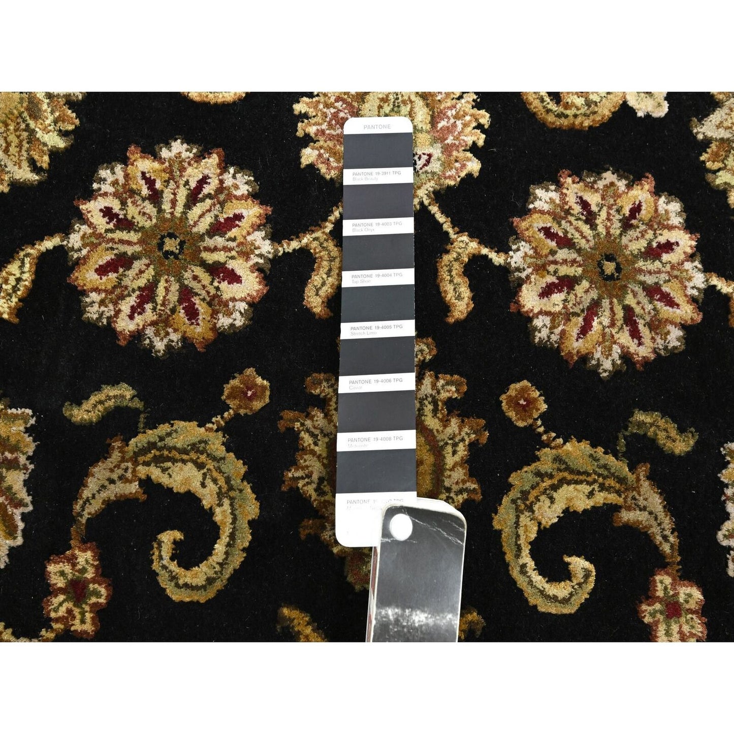 2'6"X8' Black Rajasthan Leaf Design Hand Knotted Wool & Silk Runner Rug