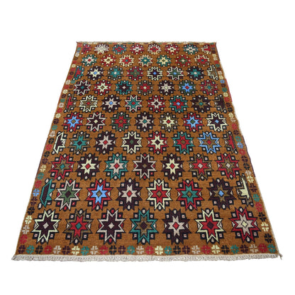 4'1"X6'1" Hand Made Tribal Design Pure Wool Colorful Afghan Village Rug