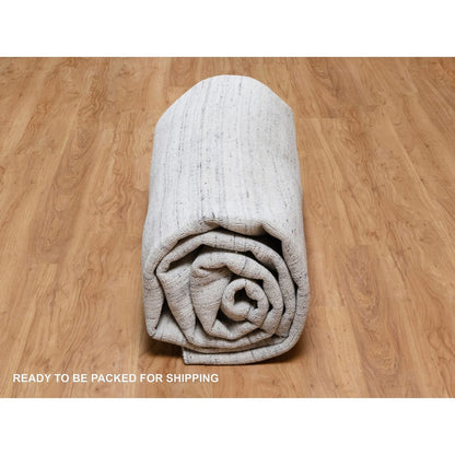 12'X12' Misty Gray Modern Striae Design Soft Wool Hand Loomed Square Rug