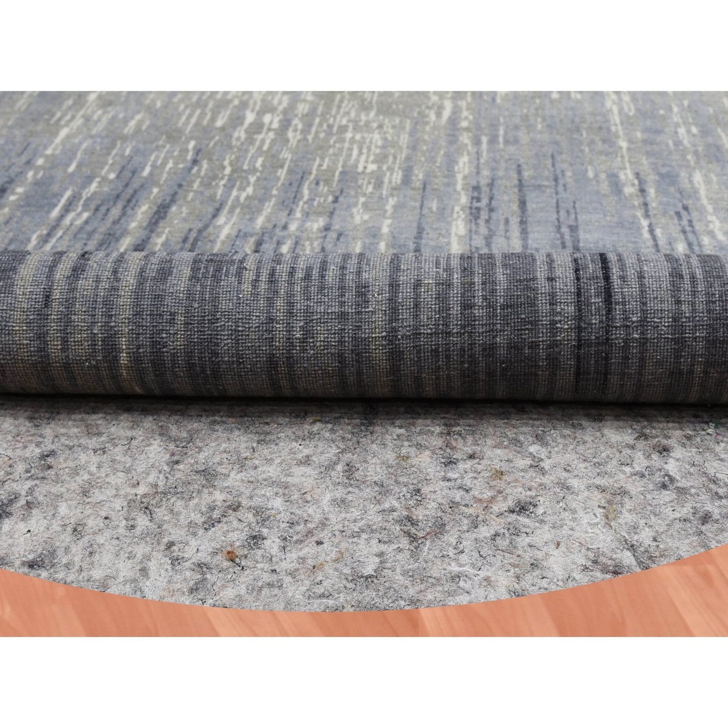 12'1"x12'2" Gray and Black Hand Knotted Modern Ombre Pure Wool Round Rug
