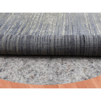 12'1"x12'2" Gray and Black Hand Knotted Modern Ombre Pure Wool Round Rug