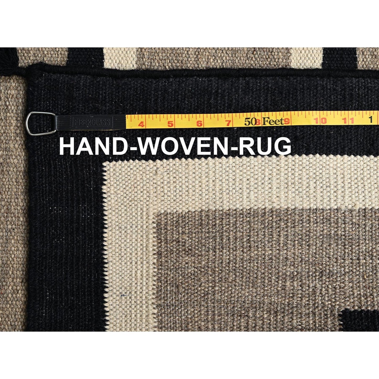 5'X7' Brown Pure Wool Rug American Geometric Design Flat Weave Hand Woven