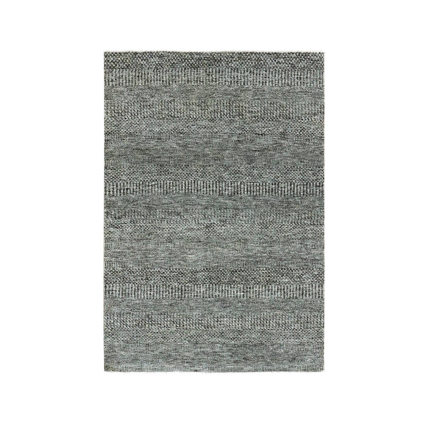 4'2"X6' Gray Modern Grass Design Natural Undyed Wool Hand Knotted Rug