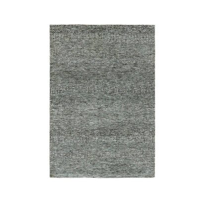 4'2"X6' Gray Modern Grass Design Natural Undyed Wool Hand Knotted Rug
