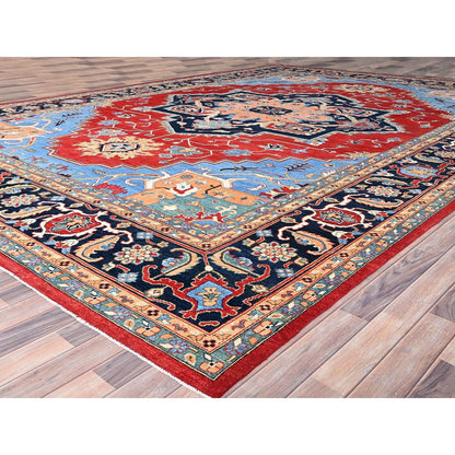 12'X17'2" Venetian Red Hand Knotted Wool Seeripe And Heris Oversized Rug