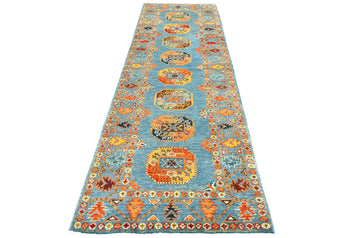 Hand-Knotted Kazak Runner Rug 2'11X9'2 Ft