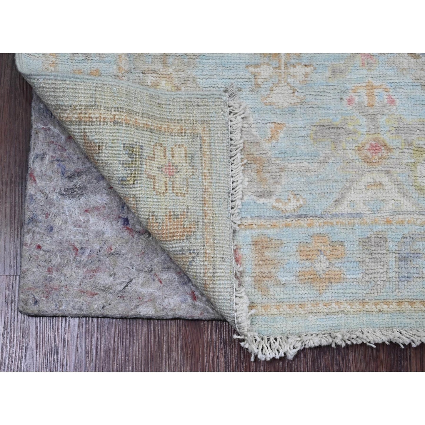 2'10"X9'10" Blue Pure Wool Afghan Angora Oushak Hand Knotted Runner Rug