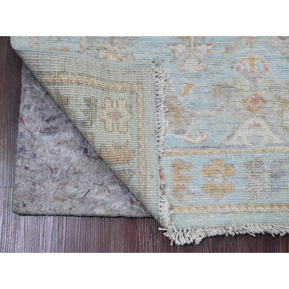 2'10"X9'10" Blue Pure Wool Afghan Angora Oushak Hand Knotted Runner Rug
