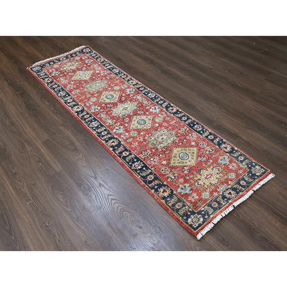 2'7"X8'2" Red Karjihooz Medallions Design Hand Knotted Soft Wool Runner