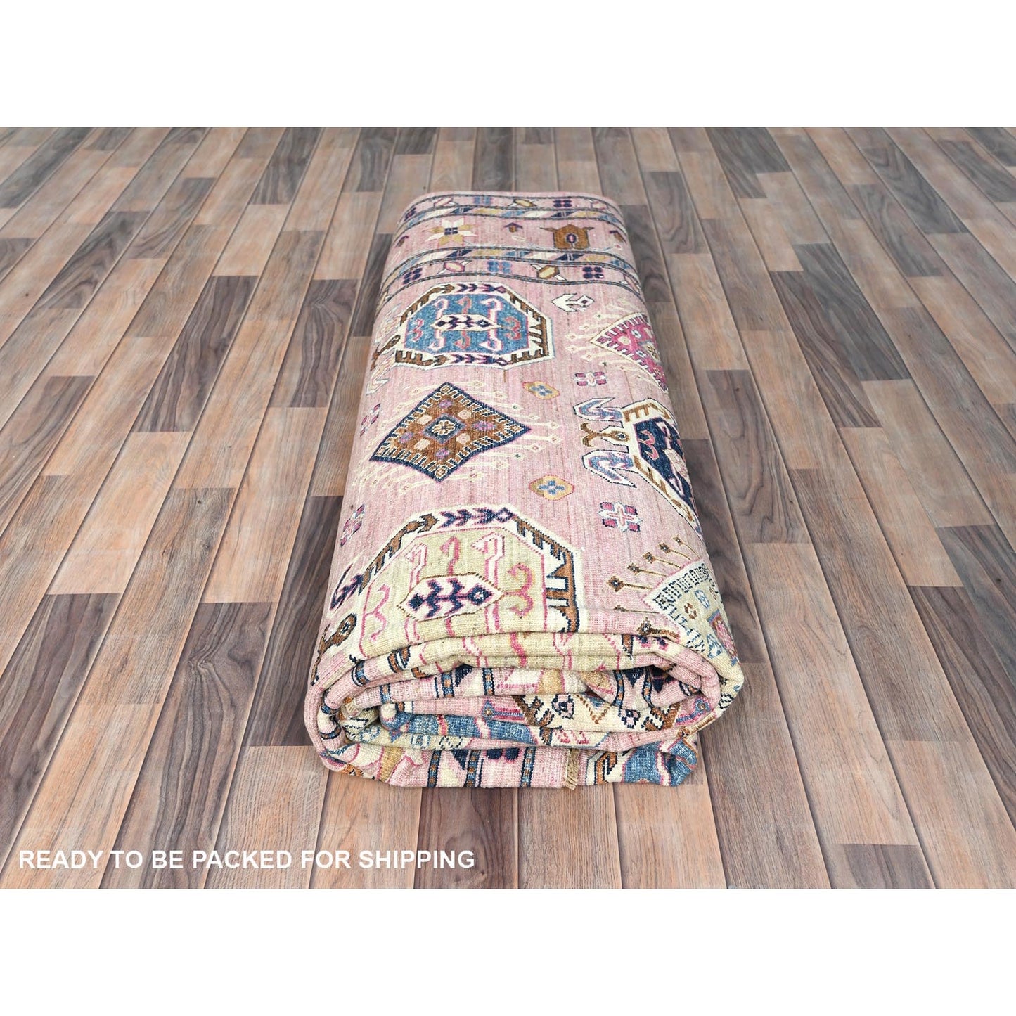 8'10"x12' Blush Pink Organic Wool Hand Knotted Afghan Super Kazak Rug