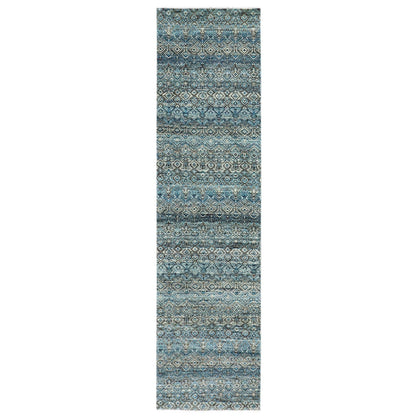 2'6"X10' Blue 100% Wool Hand Knotted Kohinoor Herrita Design Runner Rug
