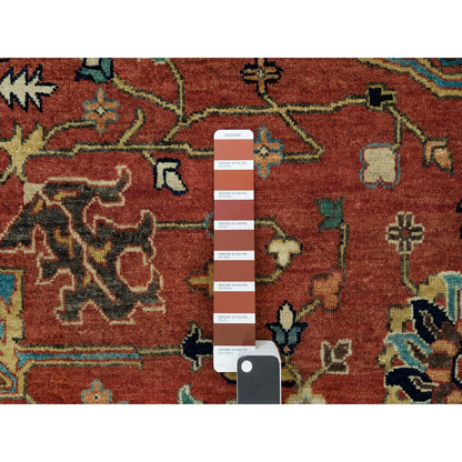 10'X10' Henna Red Antiqued Heris Hand Knotted Wool Square Oriental Rug