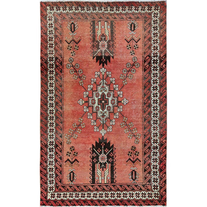 3'9"X6'2" Blush Red Vintage Zoroastrian Balooch Hand Knotted 100% Wool Rug