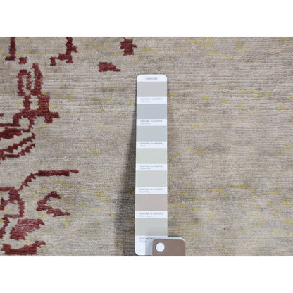 9'X11'9" Beige Broken Heris Design Wool And Silk Hand Knotted Rug