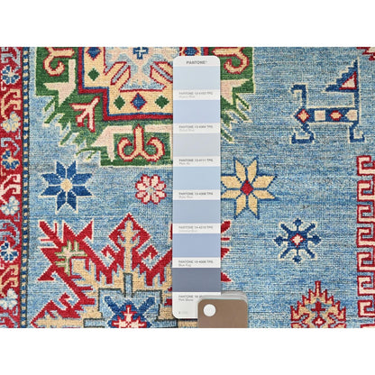 9'X11'9" Blue Hand Knotted Kazak Tribal Pattern Pure Wool Oriental Rug