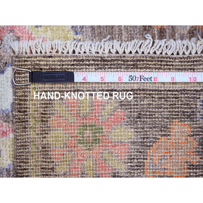 2'10"X10'4" Brown Hand Knotted Angora Oushak Leaf Design Wool Runner Rug