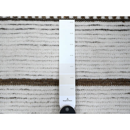10'X14'5" Daisy White Hand Knotted Horizontal Line Pattern Moroccan Rug