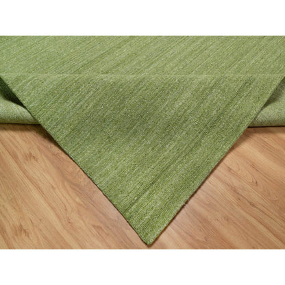 8'X10' Green Tone On Tone Plain Modern Striae Design Wool Hand Loomed Rug