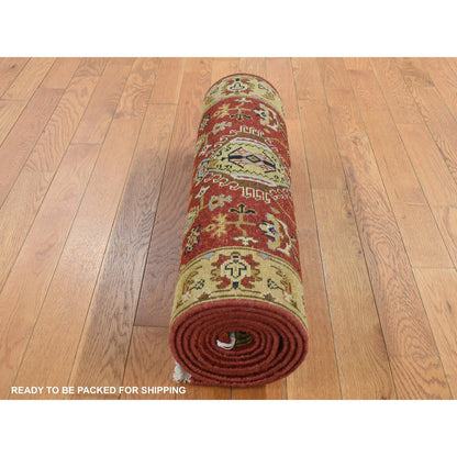 2'9"X9'9" Sangria Red Karjihooz Design Wool Hand Knotted Runner Rug