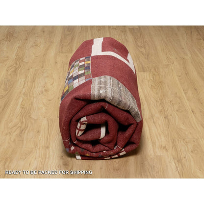 8'X10'1" Sangria Red Modern Hand Knotted Lori Buft Gabbeh Soft Wool Rug