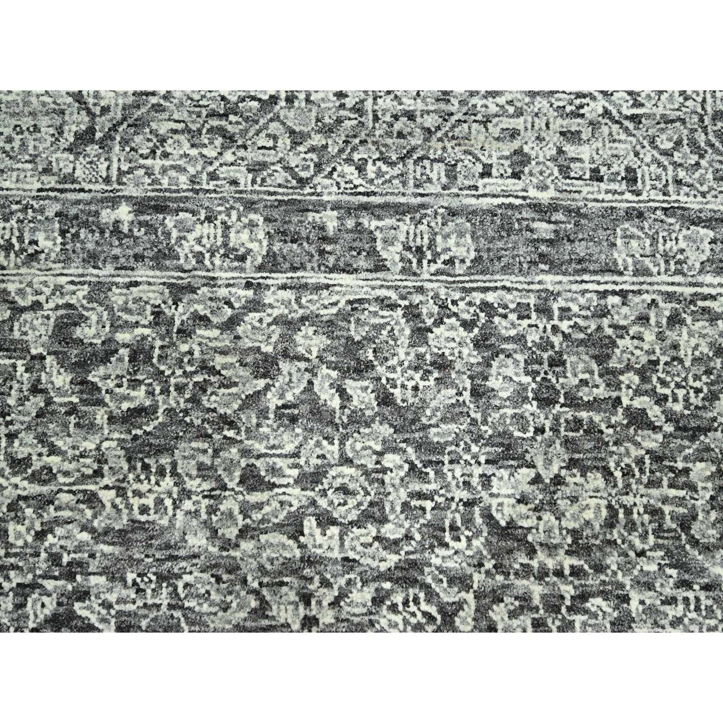 9'X12' Dove Gray Pre Historic Mamluk Design Hand Knotted Pure Wool Rug