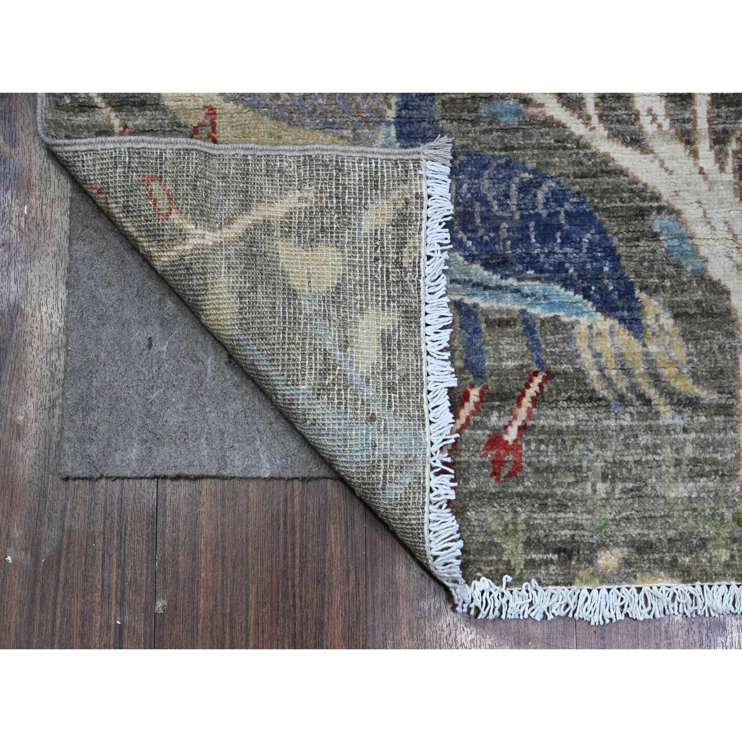 2'6"X9'9" Gray Birds Of Paradise Hand Knotted Wool Runner Oriental Rug