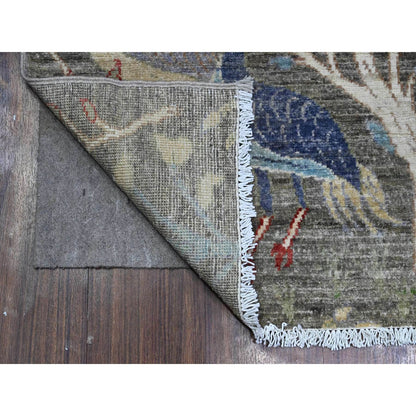 2'6"X9'9" Gray Birds Of Paradise Hand Knotted Wool Runner Oriental Rug