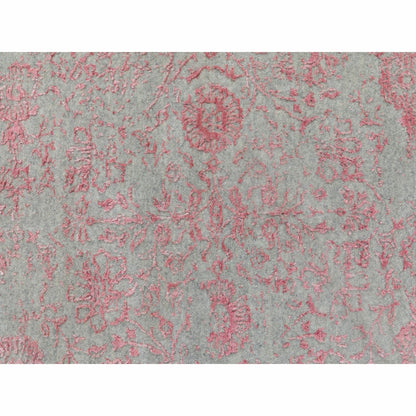 6'X9' Pink Hand Loomed Jacquard Wool And Art Silk All Over Design Rug