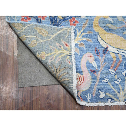 5'X14'8" Blue Hand Knotted Wool Tree Of Life Peshawar Wide Runner Rug