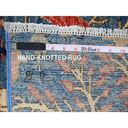 2'9"X23'4" Blue Hand Knotted Peshawar Birds Design Soft Wool Runner Rug