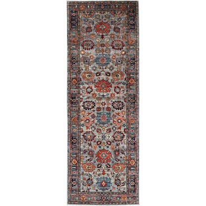 4'1"X11'9" Agate Gray Heris All Over Design Hand Knotted Wool Runner Rug