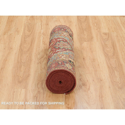 2'7"X18' Red Hand Knotted Fine Heris Re-Creation Wool Xl Runner Rug