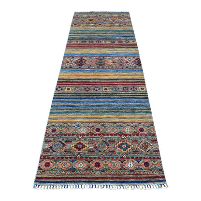 3'X9'3" Red Super Kazak Khorjin Design Pure Wool Handknotted Oriental Rug