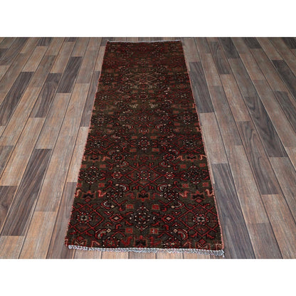 2'X5'8" Brown Vintage Zoroastrian Khamadan Hand Knotted Wool Runner Rug