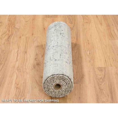2'6"X10'1" Gray Modern Hand Spun Natural Wool Hand Knotted Runner Rug