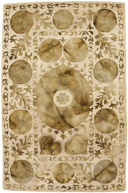 5x8 Cream & Brown Abstract Design Rug Hand-Tufted Modern Living Room Carpet