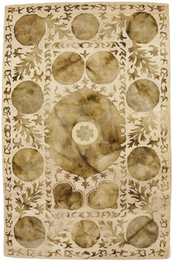 5x8 Cream & Brown Abstract Design Rug Hand-Tufted Modern Living Room Carpet