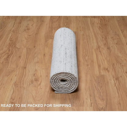 2'7"X8' Ice Gray Modern Striae Design Natural Wool Hand Loomed Runner Rug