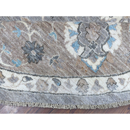 12'X12' Hand Knotted Soft Wool Fine Peshawar Silver Gray Round Rug