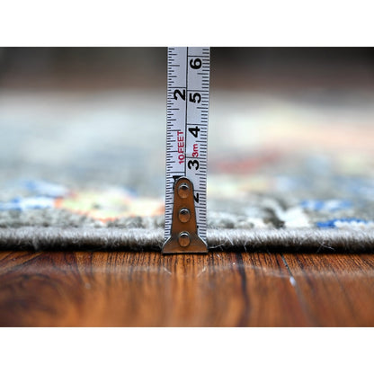 2'7"X9'9" Digital Gray Birds Paradise Hand Knotted Runner Peshawar Rug