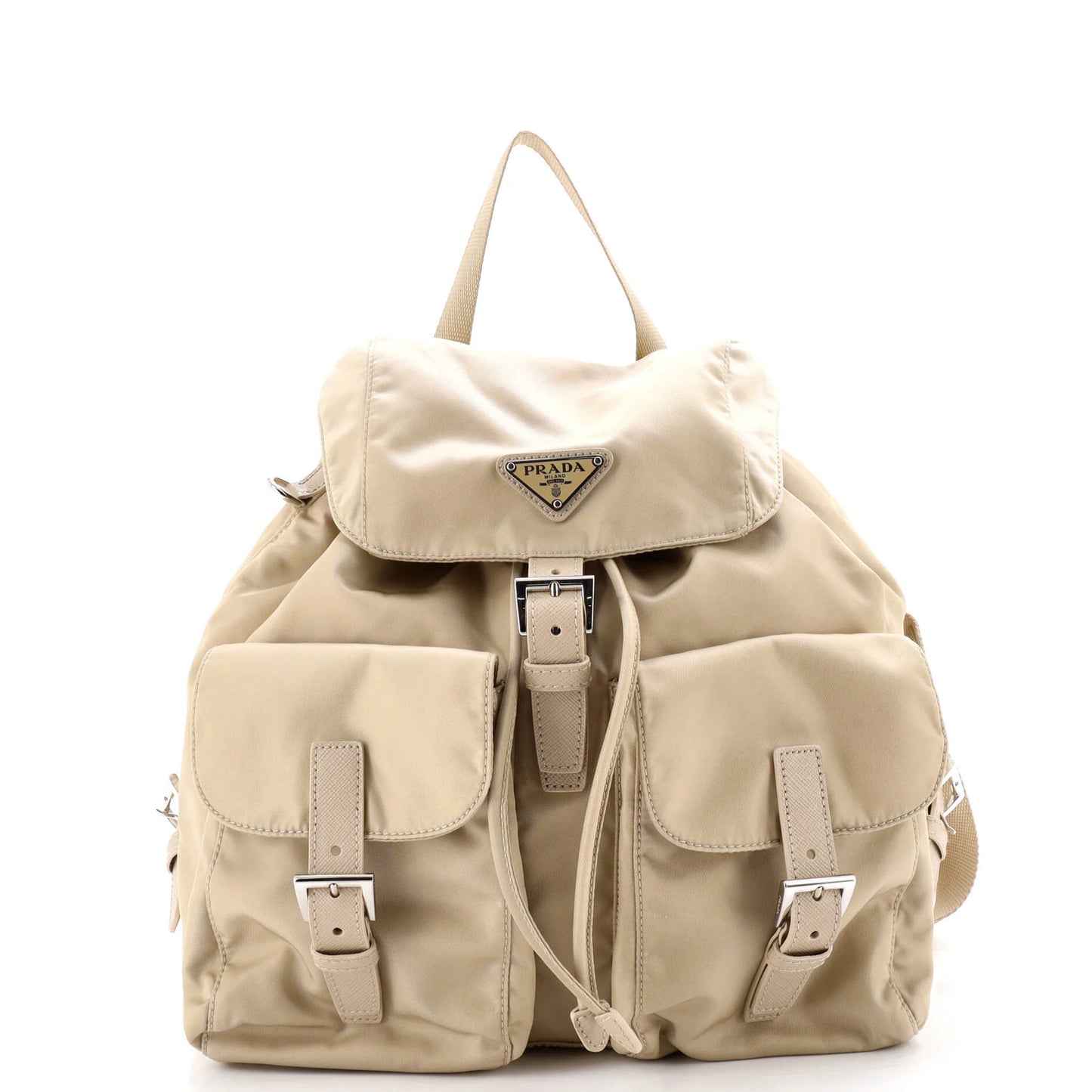 Prada Double Front Pocket Backpack Re-Nylon With Leather Medium