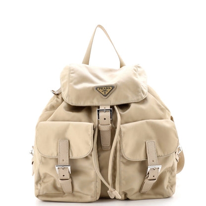 Prada Double Front Pocket Backpack Re-Nylon With Leather Medium