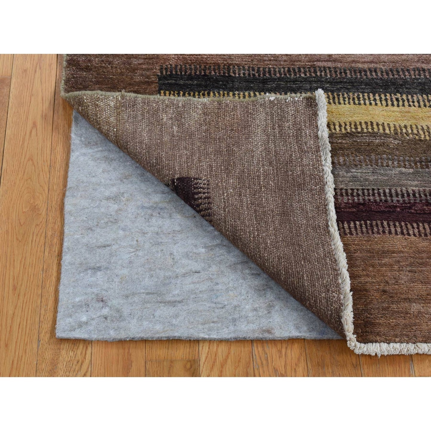 5'4"X7'8" Brown Striped Modern Gabbeh Design Hand Knotted Pure Wool Rug