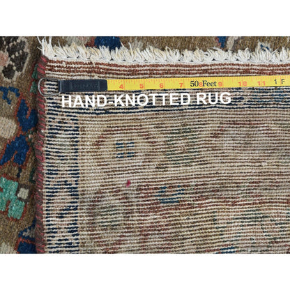 3'4"X9'9" Brown Vintage Farsian Amadan Worn Wool Hand Knotted Runner Rug