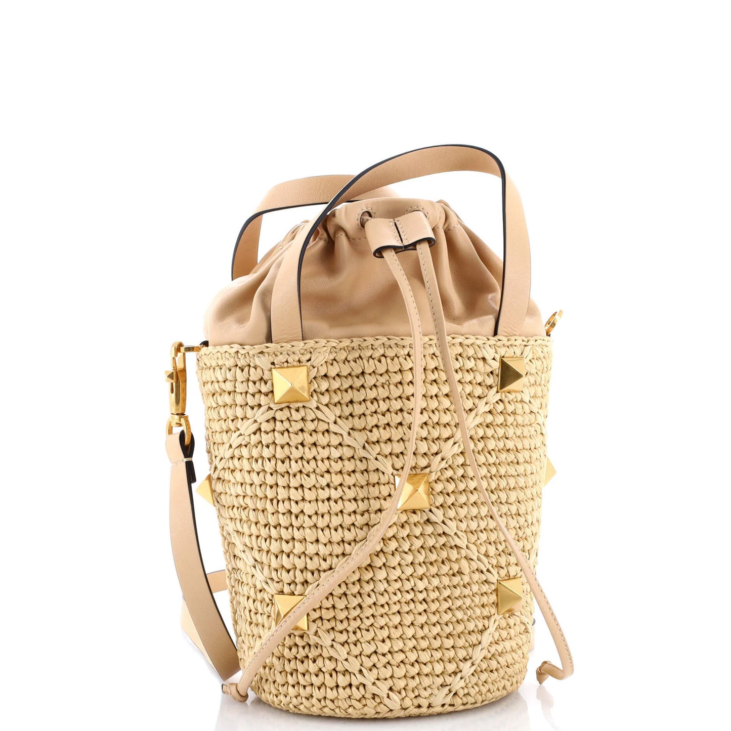 Valentino Garavani Roman Stud Bucket Bag Raffia And Leather