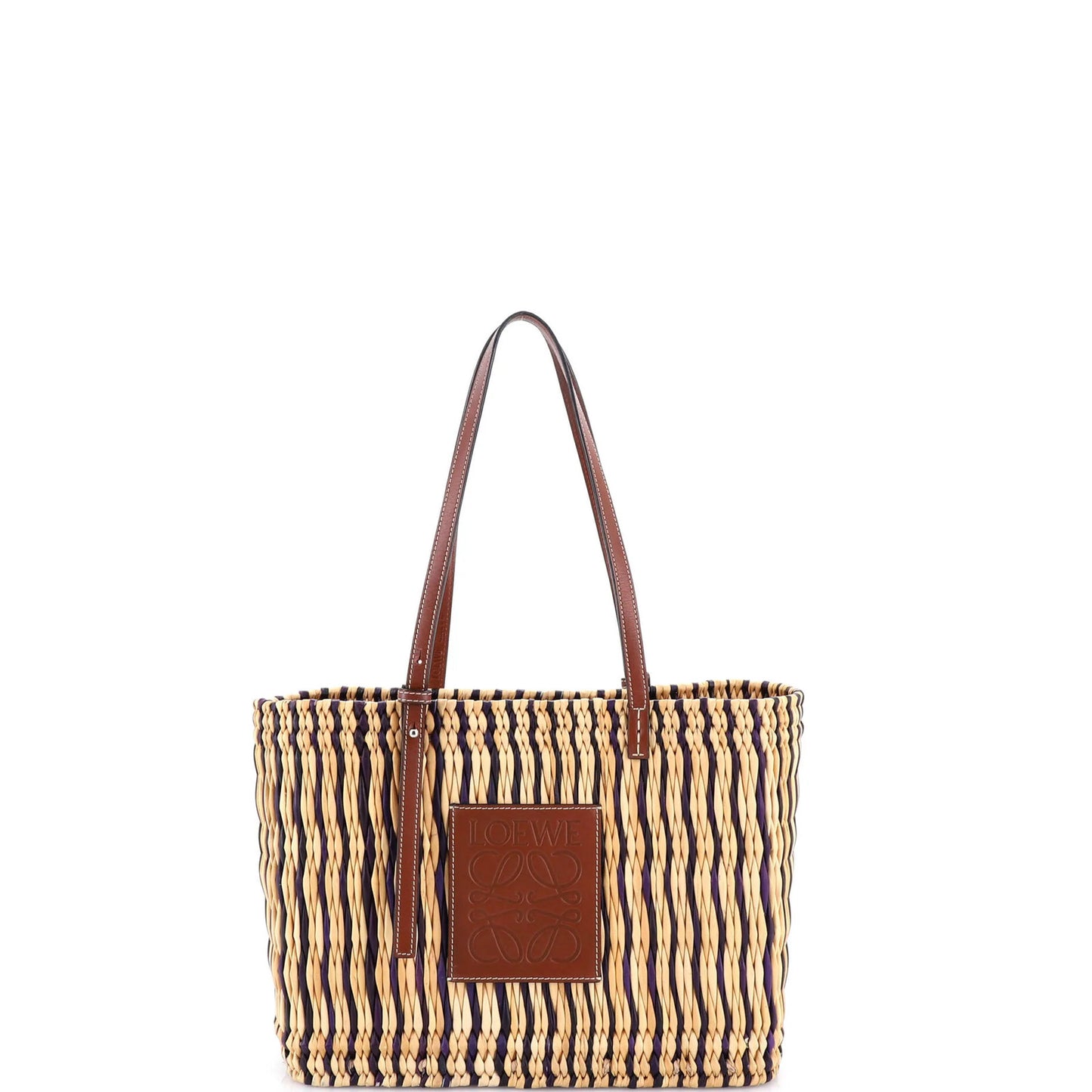 Loewe Paula'S Ibiza Square Basket Tote Woven Reed With Leather Small