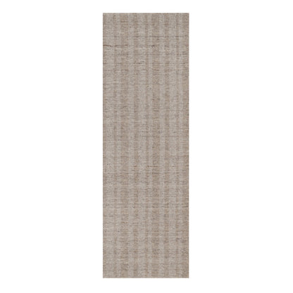 2'7"X8' Brown Hand Loomed Natural Wool Vertical Stripes Design Runner Rug