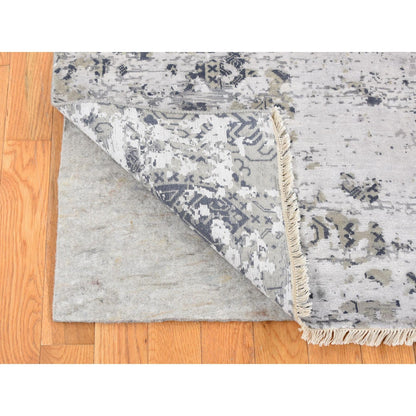 8'X9'10" Gray Broken And Erased Design Wool And Silk Hand Knotted Rug